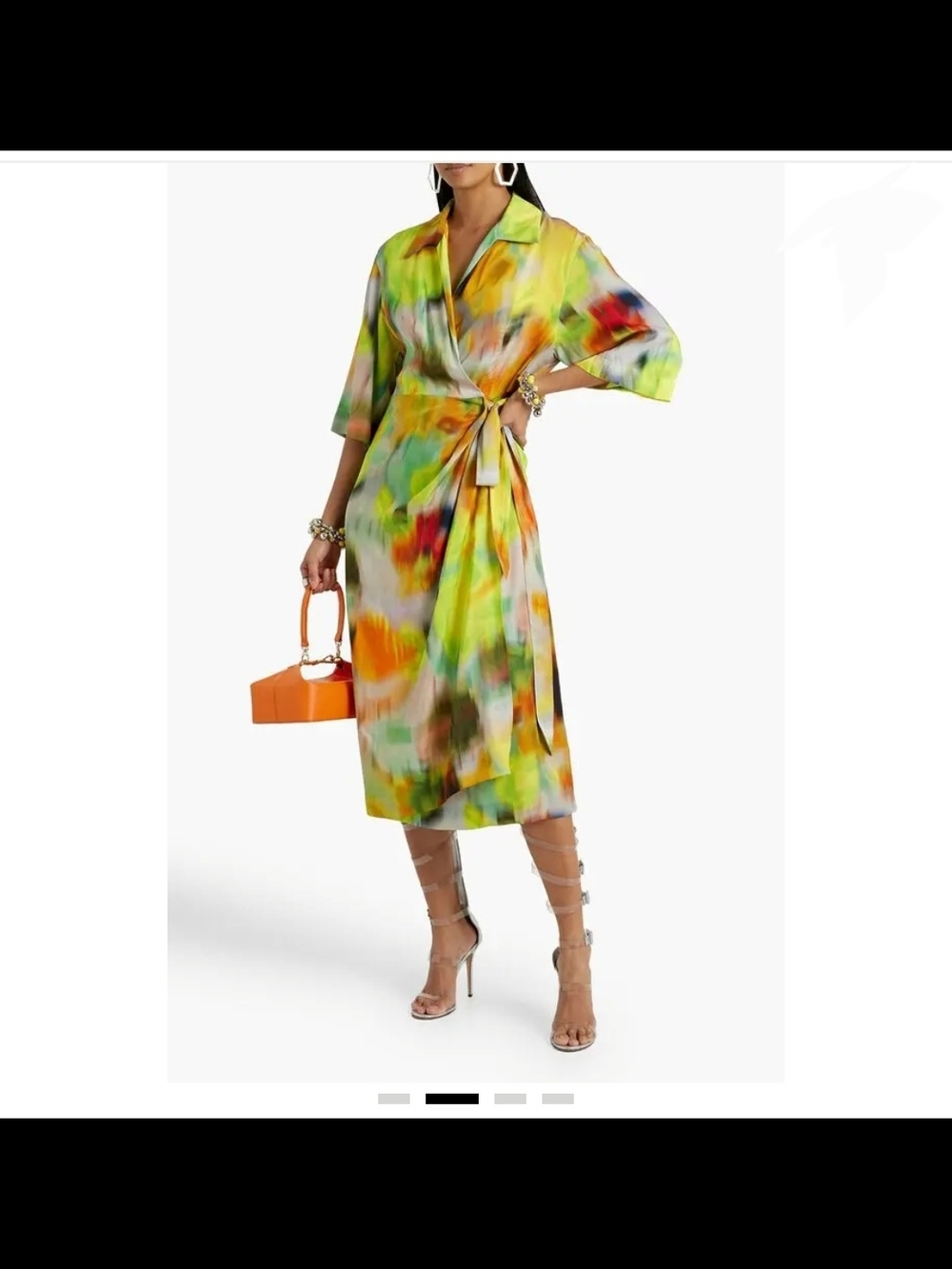 Dries Van Noten Green Multi Watercolor Wrap Midi Dress Size S